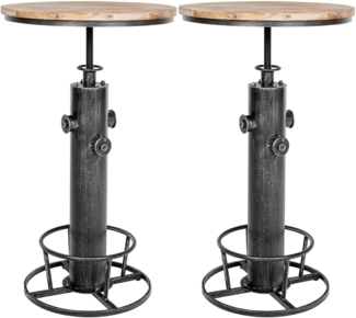 CLP 2er Set Stehtische Ruhr höhenverstellbare Tischplatten aus Kiefernholz,antik silber