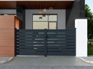 Vente-unique - Gartentor Flügeltor Doppeltor mit Torantrieb - durchbrochen - Aluminium - 355 x 166 cm - Anthrazit - PRIMO