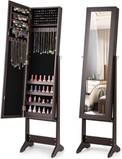 Schmuckschrank neigungsverstellbar Schmuckregal mit Ganzkörperspiegel Dunkelbraun