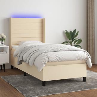 vidaXL Boxspringbett mit Matratze & LED Creme 90x190 cm Stoff 3138362