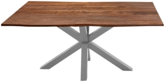 Baumkante Esstisch Akazienholz massiv Metallgestell Nussbaum 120x80 cm silber QUINCY 526636