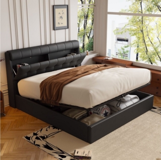 STILVORA Polsterbett 140×200 Polsterbett Funktionsbett mit verdeckt Kopfteilablage&Stauraum (Polsterbett mit Lattenrost, 140*200cm), mit verdeckte Kopfteilablage, Bettkastenablage