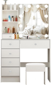 Schminktisch mit Spiegel und Hocker, Kosmetiktisch 6 Schubladen 6 Ablagefächer