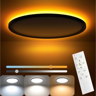 BRAIDOL Deckenleuchten LED Deckenlampe Flach Rund Ø29 cm Deckenleuchte Dimmbar, LED fest integriert, Hintergrundbeleuchtung, 1800K~6500K, Modern Runde Lampe mit Fernbedienung, 24W, Hintergrundbeleuchtung Design,Timer-Funktion, für Wohnzimmer, Schlafzim...