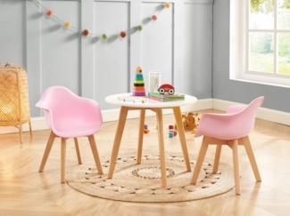 Vente-unique - Kindertisch - MDF & Buche - Weiß & Holzfarben - LOULOUNE