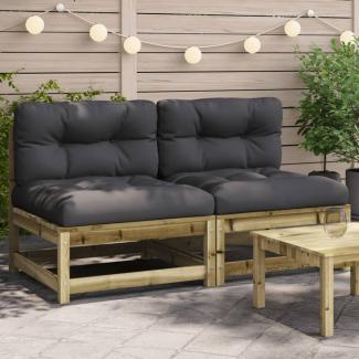 vidaXL Gartensofas ohne Armlehnen mit Kissen 2 Stk. Kiefernholz