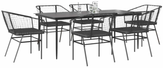 vidaXL 7-tlg. Garten-Essgruppe mit Kissen Schwarz Poly Rattan Glas 3334504