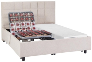 Dekoratives Bett mit elektrischer Relaxfunktion mit Tellern + Memory-Schaum-Matratze - 2 x 90 x 200 cm - Stoff - Beige - EREGA von YSMÉE