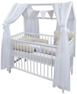 Baby-Delux Komplettbett Hausbett Babybett Komplettset Waffelpique, 12-tlg, Kinderbett 60x120 cm weiß, Bettset verschiedene Designs