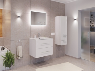 Badmöbel Set Firenze 70 3tlg. LED Spiegel und Seitenschrank weiß hochglanz : Weiss hochglanz