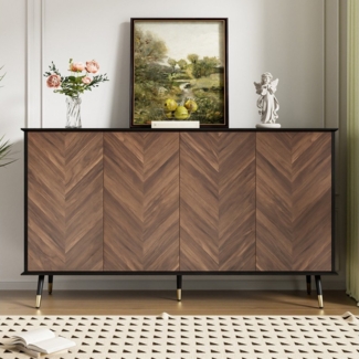 Ulife Sideboard Wohnzimmerschrank, Esszimmerschrank, Buffet Schrank mit 4 Türen (1 St), mit höhenverstellbaren Regalen, MDF Holz & Metallfüße
