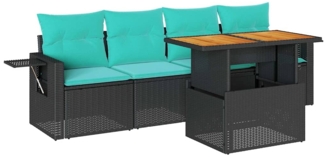 vidaXL 5-tlg. Garten-Sofagarnitur mit Kissen Schwarz Poly Rattan 3327095