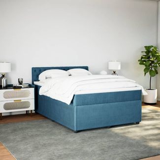 vidaXL Boxspringbett mit Matratze Blau 140x200 cm Samt 3287768