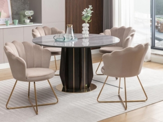 Vente-unique - Stuhl aus Samt & Metall - Beige & Goldfarben - FIORI II