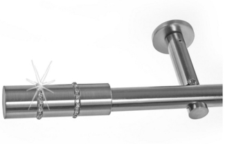 BASIT Gardinenstange Edelstahloptik 19mm mit Wandträgern 120 cm E68, Ø 19 mm, 1-läufig, verschraubt, Metall, H19 120 cm E68 Zylinder mit Kristall