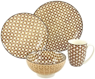 CreaTable 20314 Single-Geschirr-Set Mandala für 1 Personen, Porzellan, braun (1 Set, 4-teilig)