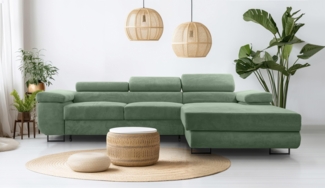 AX LIVING Salbeigrün Cord Couch L Form – Arborio R Wohnlandschaft 280cm