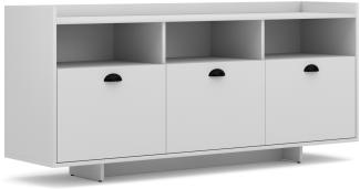 Domando Sideboard Cuneo Modern für Wohnzimmer Breite 155cm, schwarze Muschelgriffe, Weiß Matt