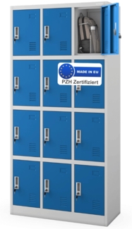 Schließfachschrank Spind BERN - 12 Fächer, Etikettenhalter Lüftungsschlitze | Wertfachschrank Umkleideschrank Metall Kleiderspind, 185x90x40cm Grau-Blau