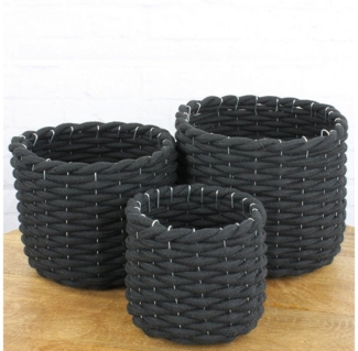 Macosa Home Dekokorb Stoffkorb Flechtkorb Aufbewahrungskorb Aufbewahrung Bodenkorb (3 St, 3er Set), Regalkorb 3er Set schwarz Wolle Korbset rund Deko-Korb Wollkorb