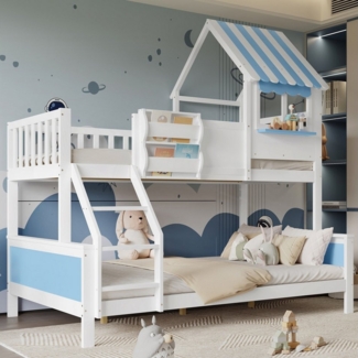 Flieks Etagenbett, Fensterform Kinderbett 90/120x200cm mit Schrägleiter & Graffiti-Tafel