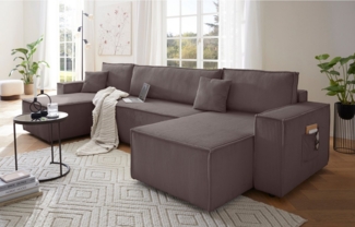 OTTO home Wohnlandschaft CASSI, 311 cm, U-Form, Schlafsofa, Dauerschläfer, Boxspringfederung, Schlaffunktion (133/270cm), Bettkasten, Seitentaschen, Cord-Bezug