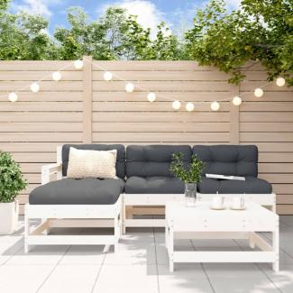 vidaXL 5-tlg. Garten-Lounge-Set mit Kissen Weiß Massivholz 3186061