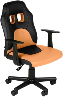 DELUKE® Kinder Bürostuhl MIA - 83 x 56 x 59, Schwarz/Orange Kunstleder Kunststoff Gestell ergonomische Bürostühle Homeoffice Stuhl mit Rollen