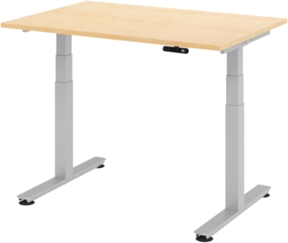 bümö elektrisch höhenverstellbarer Schreibtisch 120x80 cm in Ahorn, Gestell silber - Schreibtisch höhenverstellbar elektrisch mit Memory-Steuerung, elektrischer Schreibtisch, Gaming Tisch, XDSM-12-3-S