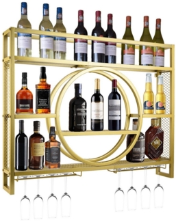 XERSEK Weinregal 120x80x15cm Wandmontage Metal Glasregal Weinhalter mit Regalen Gold, Eisen Display Stand, Max. 50KG, 30 Flaschen Wein