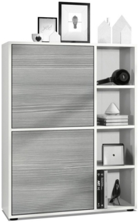 Highboard Schrank Anrichte Cuba mit 8 Fächern, Korpus in Weiß matt / Fronten in Avola-Anthrazit