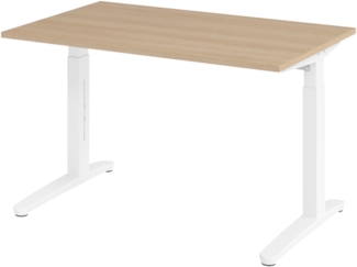 bümö manuell höhenverstellbarer Schreibtisch 120x80 in Eiche, Gestell in weiß - PC Tisch höhenverstellbar & klein, höhenverstellbarer Tisch Büro, kleiner Computertisch verstellbar, X12-E-WW