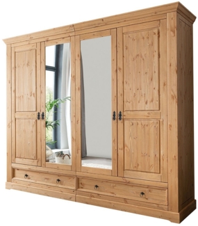 Lomadox Kleiderschrank STEINKJER-69 4-türig, 254cm breit, Kiefer massiv, eichefarben gebeizt & geölt