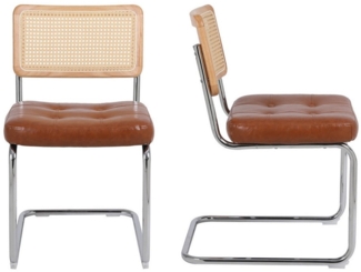 MODFU Esszimmerstuhl Moderne Rattan Esszimmerstühle,Polsterstuhl,Küchenstuhl (Moderne Rattan Esszimmerstühle Set aus 2 Stühlen, Ergonomisches Design mit weicher Kunstlederpolsterung, Mesh Rückenlehne, Chrom Metallbeine), gepolsterte getuftete Kunstleder