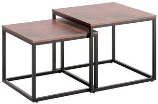 Home Collective Couchtisch Kleiner 2er Set aus Holz, Wohnzimmertisch Modern (Beistelltisch Set 2 in 1 mit Metallgestell, Büro Beistelltisch Loft Design TWIN, kratzfeste Oberfläche, Set 2 in 1), Quadratisch in Eiche dunkel, für Wohnzimmer