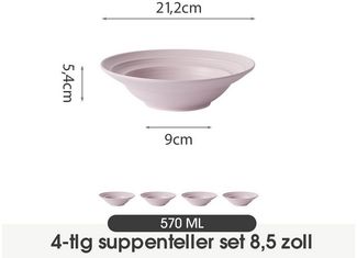 JIWOO Suppenteller 4er Ø22cm, Speiseteller Pastateller Salatteller Dessertteller Plate, (4 St), Keramik Tellerset Lila mikrowellen- und spülmaschinenfest Ø21,2 cm