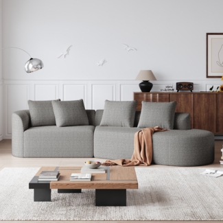 Sofa, Modernes gepolstertes übergroßes Ecksofa 4-Sitzer geschwungene Wolkencouch mit 4 Zierkissen frei kombinierbar, Chenille, Grau