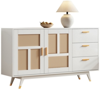 HAUSS SPOLE Sideboard Rattan Schrank mit 2 Rattan Türen, 3 Schubladen, golden Dekoration (Kommode, Wohnzimmerschrank, Aufbewahrungsschrank, 1 St, 2 Rattan Türen, 3 Schubladen), mit Kippsicherung