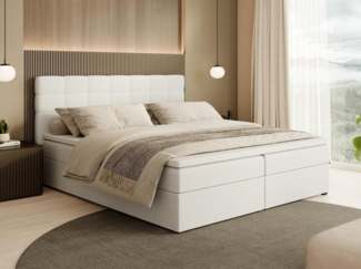 Beautysofa Boxspringbett Kontinentales mit Bettkasten TOPIQ BOUCLÉ (mit FEDERKERNMATRATZE und TOPPER-MATRATZE), 140, 160, 180 cm, mit 2x Bettkästen, Federkernmatratze