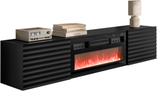TV-Lowboard Tifiner mit Kamin mit 2 Drehtüren (Farbe: Schwarz)