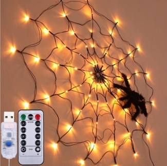 Rosnek LED-Lichterkette 1M Durchmesser, 8 Lichtmodi, für Party Hof Bar Weihnachten Deko, Zeitschaltfunktion, Spinnennetz Licht, Wasserdicht