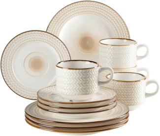 Premium Kaffeegeschirr Set für 4 Personen in Gastronomie-Qualität, 12-teiliges modernes Kaffeeservice in einzigartigem Vintage Stil, Weiß