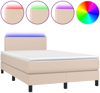 vidaXL Boxspringbett mit Matratze & LED Kunstleder Braun 120x200 cm, Härtegrad: H2 [3134098]