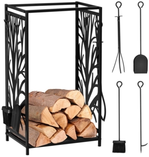 MC Star Kaminholzregal Kaminholzständer mit Kaminbesteck, Brennholzregal Feuerholzablage, (Stahl Schwarz 46 x 30 x 70 cm für gemütliche Abende)