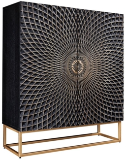 riess-ambiente Highboard ILLUSION 120cm schwarz / gold (Einzelartikel, 1 St), Mango-Massivholz · Metall · 3D Schnitzereien · Wohnzimmer · Design