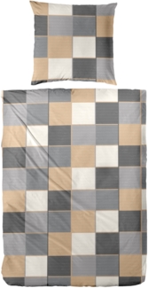 Primera Feinbiber Bettwäsche 135x200 Karo beige gau silber 173108-87