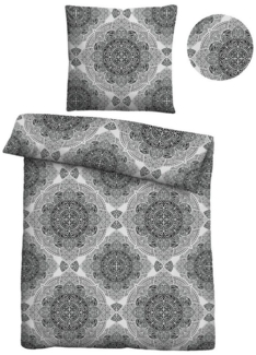 Traumhaft schlafen - Castell - Markenbettwäsche Baumwoll Renforce Bettwäsche 0040753 ORNAMENT, steingrau, 1x 135x200 cm + 1x 80x80 cm