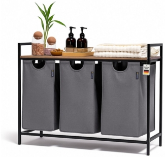 Roxlin Wäschekorb Wäschekorb 3 Fächer – Wäschesammler mit Deckel & Ablage