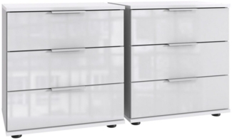 Wimex Nachtschrank (2er-Set) in WEISS + GLAS WEISS - 104 x 58 x 38 cm (BxHxT) (2er-Set, 2er-Set)