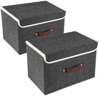 TYEERS Faltbare Aufbewahrungsbox mit Deckel Stoff 38x25x25 cm 2 Stück Schwarz